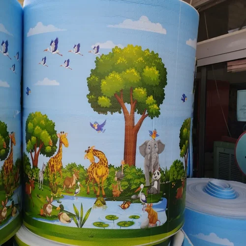 دیوارپوش فومی طرح دار مهد کودکی جنگل جدید و ماهی (رول ۵۰متری)